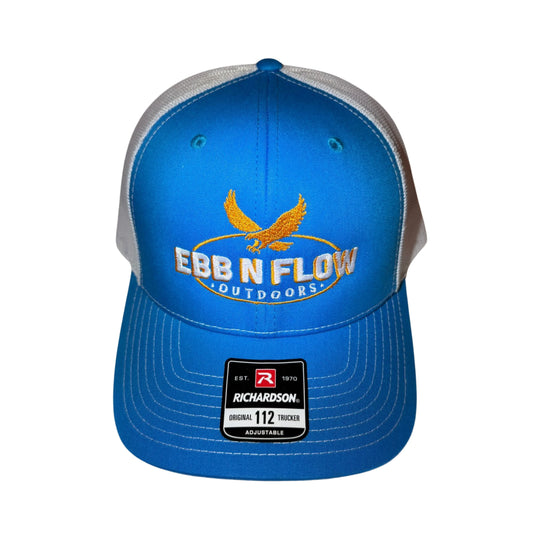 EBB N FLOW Outdoors Richardson 112 Trucker Hat (Cyan/White) - Featuring our Front Original Logo - EBB N FLOW OUTDOORS