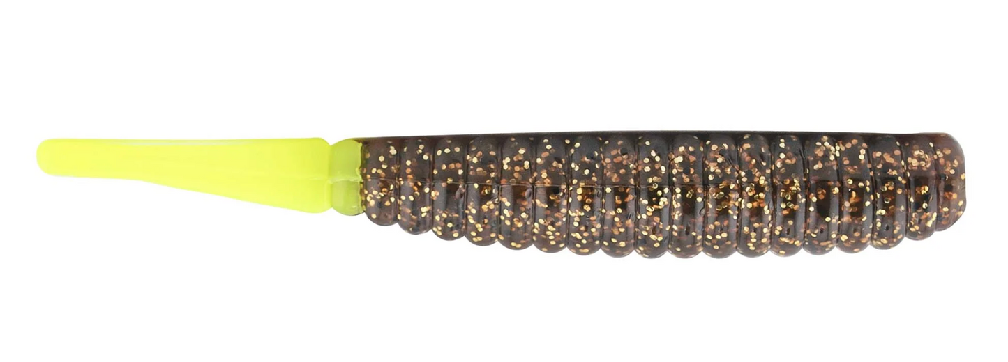 TROUT TRICK THICK TRICK 3.75" ROOTBEER/CHARTREUSE TAIL 6 PACK