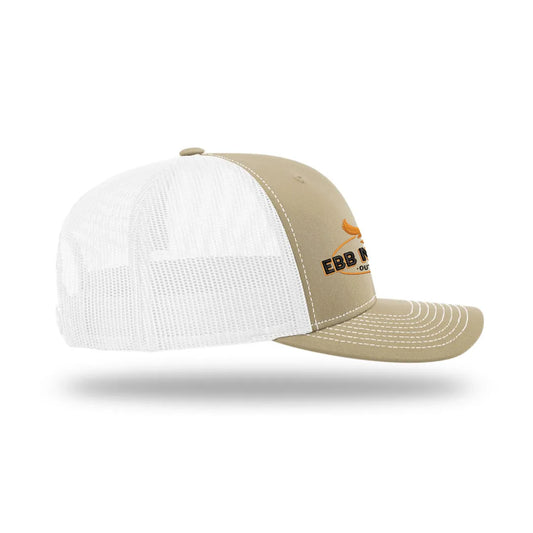 EBB N FLOW Outdoors Richardson 112 Trucker Hat (Tan) - Featuring our Front Black and Orange Logo - EBB N FLOW OUTDOORS