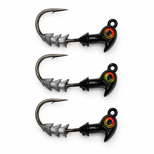 The Upgrade Ned Rig Jighead 3-pack, 1/4 oz, Black with Prism Eye, side view