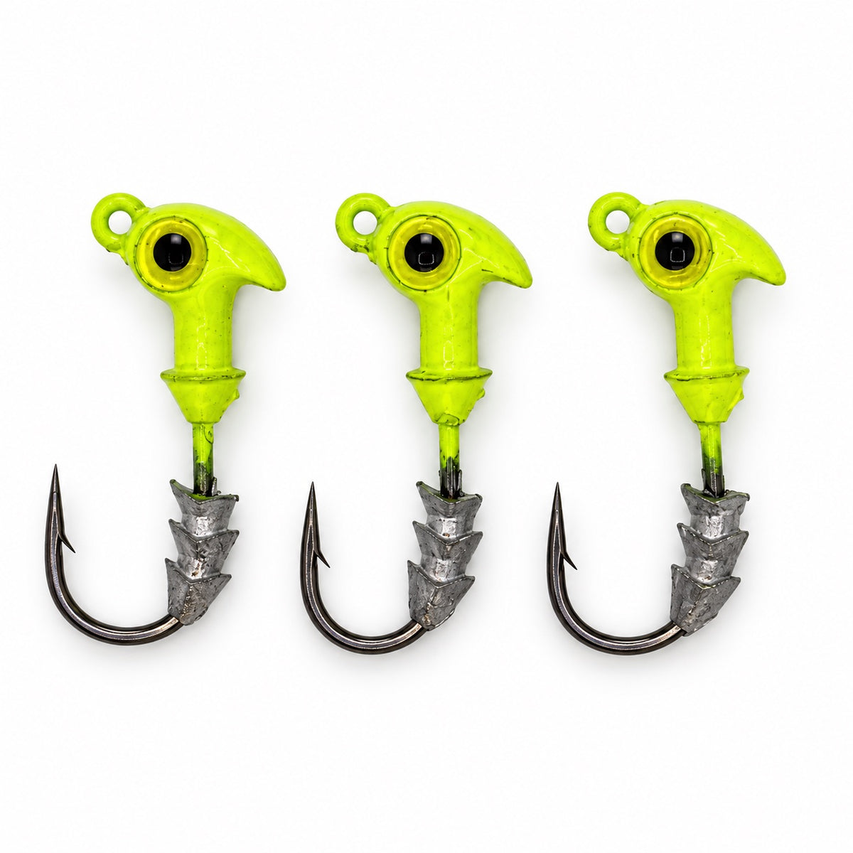 The Upgrade Ned Rig Jighead 3-pack, 1/4 oz, Floro Yellow with Prism Eye